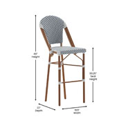Lourdes Set of 2 Stackable Indoor/Outdoor French Bistro 30" High Barstools, Commercial Grade, White/Navy and Bamboo Finish, 2-SDA-AD642001-F-BS-WHNVY-NAT-GG