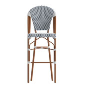 Lourdes Set of 2 Stackable Indoor/Outdoor French Bistro 30" High Barstools, Commercial Grade, White/Navy and Bamboo Finish, 2-SDA-AD642001-F-BS-WHNVY-NAT-GG
