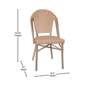 Lourdes Set of 2 Indoor/Outdoor Commercial French Bistro Stack Chairs, Natural/White PE Rattan Back & Seat, Bamboo Print Light Natural Aluminum Frame, 2-SDA-AD642001-F-NATWH-LTNAT-GG
