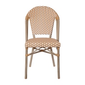 Lourdes Set of 2 Indoor/Outdoor Commercial French Bistro Stack Chairs, Natural/White PE Rattan Back & Seat, Bamboo Print Light Natural Aluminum Frame, 2-SDA-AD642001-F-NATWH-LTNAT-GG