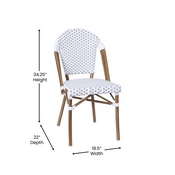 Lourdes Set of 2 Indoor/Outdoor Commercial French Bistro Stacking Chair, White/Gray PE Rattan Back and Seat, Bamboo Print Aluminum Frame in Natural, 2-SDA-AD642001-F-WHGY-NAT-GG