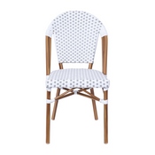 Lourdes Set of 2 Indoor/Outdoor Commercial French Bistro Stacking Chair, White/Gray PE Rattan Back and Seat, Bamboo Print Aluminum Frame in Natural, 2-SDA-AD642001-F-WHGY-NAT-GG