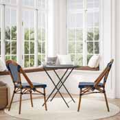 Bordeaux Set of 2 Indoor/Outdoor Commercial French Bistro Stacking Chairs, Navy/White PE Rattan Back and Seat, Bamboo Print Aluminum Frame in Natural, 2-SDA-AD642001-NVYWH-NAT-GG