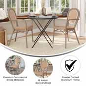 2 Pack Lourdes Indoor/Outdoor Commercial Thonet French Bistro Stack Chair with Arms, Natural/White PE Rattan and Bamboo Aluminum Frame in Lt Natural, 2-SDA-AD642002A-NATWH-LTNAT-GG