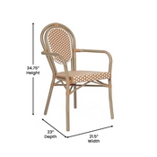 2 Pack Lourdes Indoor/Outdoor Commercial Thonet French Bistro Stack Chair with Arms, Natural/White PE Rattan and Bamboo Aluminum Frame in Lt Natural, 2-SDA-AD642002A-NATWH-LTNAT-GG