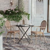 2 Pack Lourdes Indoor/Outdoor Commercial Thonet French Bistro Stack Chair with Arms, Natural/White PE Rattan and Bamboo Aluminum Frame in Lt Natural, 2-SDA-AD642002A-NATWH-LTNAT-GG