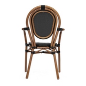 2 Pack Marseille Indoor/Outdoor Commercial Thonet French Bistro Stacking Chair with Arms, Black Textilene and Bamboo Print Aluminum Frame in Natural, 2-SDA-AD642002A-TXT-BK-NAT-GG