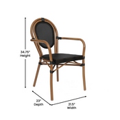 2 Pack Marseille Indoor/Outdoor Commercial Thonet French Bistro Stacking Chair with Arms, Black Textilene and Bamboo Print Aluminum Frame in Natural, 2-SDA-AD642002A-TXT-BK-NAT-GG