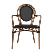 2 Pack Marseille Indoor/Outdoor Commercial Thonet French Bistro Stacking Chair with Arms, Black Textilene and Bamboo Print Aluminum Frame in Natural, 2-SDA-AD642002A-TXT-BK-NAT-GG