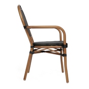 2 Pack Marseille Indoor/Outdoor Commercial Thonet French Bistro Stacking Chair with Arms, Black Textilene and Bamboo Print Aluminum Frame in Natural, 2-SDA-AD642002A-TXT-BK-NAT-GG