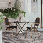 2 Pack Marseille Indoor/Outdoor Commercial Thonet French Bistro Stacking Chair with Arms, Black Textilene and Bamboo Print Aluminum Frame in Natural, 2-SDA-AD642002A-TXT-BK-NAT-GG