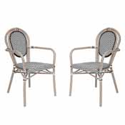 2 Pack Marseille Indoor/Outdoor Commercial Thonet French Bistro Stack Chair with Arms, Black/White Textilene and Bamboo Aluminum Frame in LT Natural, 2-SDA-AD642002A-TXT-BLKWH-LTNAT-GG