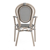 2 Pack Marseille Indoor/Outdoor Commercial Thonet French Bistro Stack Chair with Arms, Black/White Textilene and Bamboo Aluminum Frame in LT Natural, 2-SDA-AD642002A-TXT-BLKWH-LTNAT-GG