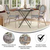 2 Pack Marseille Indoor/Outdoor Commercial Thonet French Bistro Stack Chair with Arms, Black/White Textilene and Bamboo Aluminum Frame in LT Natural, 2-SDA-AD642002A-TXT-BLKWH-LTNAT-GG