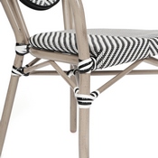 2 Pack Marseille Indoor/Outdoor Commercial Thonet French Bistro Stack Chair with Arms, Black/White Textilene and Bamboo Aluminum Frame in LT Natural, 2-SDA-AD642002A-TXT-BLKWH-LTNAT-GG