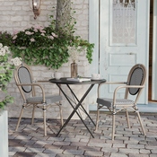 2 Pack Marseille Indoor/Outdoor Commercial Thonet French Bistro Stack Chair with Arms, Black/White Textilene and Bamboo Aluminum Frame in LT Natural, 2-SDA-AD642002A-TXT-BLKWH-LTNAT-GG
