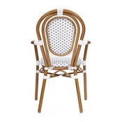 2 Pack Lourdes Indoor/Outdoor Commercial Thonet French Bistro Stacking Chair with Arms, White and Gray PE Rattan and Bamboo Aluminum Frame in Natural, 2-SDA-AD642002A-WHGY-NAT-GG