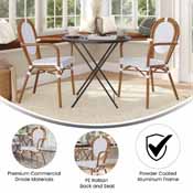 2 Pack Lourdes Indoor/Outdoor Commercial Thonet French Bistro Stacking Chair with Arms, White and Gray PE Rattan and Bamboo Aluminum Frame in Natural, 2-SDA-AD642002A-WHGY-NAT-GG