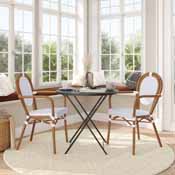 2 Pack Lourdes Indoor/Outdoor Commercial Thonet French Bistro Stacking Chair with Arms, White and Gray PE Rattan and Bamboo Aluminum Frame in Natural, 2-SDA-AD642002A-WHGY-NAT-GG
