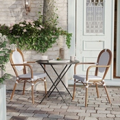 2 Pack Lourdes Indoor/Outdoor Commercial Thonet French Bistro Stacking Chair with Arms, White and Gray PE Rattan and Bamboo Aluminum Frame in Natural, 2-SDA-AD642002A-WHGY-NAT-GG
