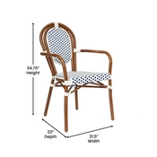 2 Pack Lourdes Indoor/Outdoor Commercial Thonet French Bistro Stacking Chair with Arms, White and Navy PE Rattan and Bamboo Aluminum Frame in Natural, 2-SDA-AD642002A-WHNVY-NAT-GG