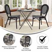 2 Pack Lourdes Indoor/Outdoor Commercial Thonet French Bistro Stacking Chair, Black and White PE Rattan and Black Aluminum Frame, 2-SDA-AD642002S-BKWH-BK-GG