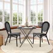 2 Pack Lourdes Indoor/Outdoor Commercial Thonet French Bistro Stacking Chair, Black and White PE Rattan and Black Aluminum Frame, 2-SDA-AD642002S-BKWH-BK-GG