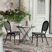 2 Pack Lourdes Indoor/Outdoor Commercial Thonet French Bistro Stacking Chair, Black and White PE Rattan and Black Aluminum Frame, 2-SDA-AD642002S-BKWH-BK-GG