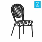 2 Pack Lourdes Indoor/Outdoor Commercial Thonet French Bistro Stacking Chair, Black and White PE Rattan and Black Aluminum Frame, 2-SDA-AD642002S-BKWH-BK-GG