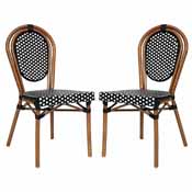 2 Pack Lourdes Indoor/Outdoor Commercial Thonet French Bistro Stack Chair Natural/White PE Rattan and Bamboo Aluminum Frame in Natural, 2-SDA-AD642002S-BKWH-NAT-GG