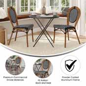 2 Pack Lourdes Indoor/Outdoor Commercial Thonet French Bistro Stack Chair Natural/White PE Rattan and Bamboo Aluminum Frame in Natural, 2-SDA-AD642002S-BKWH-NAT-GG