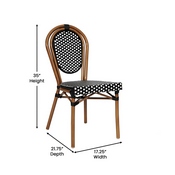 2 Pack Lourdes Indoor/Outdoor Commercial Thonet French Bistro Stack Chair Natural/White PE Rattan and Bamboo Aluminum Frame in Natural, 2-SDA-AD642002S-BKWH-NAT-GG
