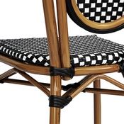 2 Pack Lourdes Indoor/Outdoor Commercial Thonet French Bistro Stack Chair Natural/White PE Rattan and Bamboo Aluminum Frame in Natural, 2-SDA-AD642002S-BKWH-NAT-GG