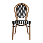 2 Pack Lourdes Indoor/Outdoor Commercial Thonet French Bistro Stack Chair Natural/White PE Rattan and Bamboo Aluminum Frame in Natural, 2-SDA-AD642002S-BKWH-NAT-GG