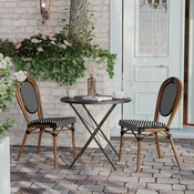 2 Pack Lourdes Indoor/Outdoor Commercial Thonet French Bistro Stack Chair Natural/White PE Rattan and Bamboo Aluminum Frame in Natural, 2-SDA-AD642002S-BKWH-NAT-GG