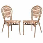 2 Pack Lourdes Indoor/Outdoor Commercial Thonet French Bistro Stacking Chair, Natural/White PE Rattan and Bamboo Print Aluminum Frame in Light Natural, 2-SDA-AD642002S-NATWH-LTNAT-GG