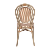 2 Pack Lourdes Indoor/Outdoor Commercial Thonet French Bistro Stacking Chair, Natural/White PE Rattan and Bamboo Print Aluminum Frame in Light Natural, 2-SDA-AD642002S-NATWH-LTNAT-GG