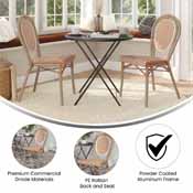 2 Pack Lourdes Indoor/Outdoor Commercial Thonet French Bistro Stacking Chair, Natural/White PE Rattan and Bamboo Print Aluminum Frame in Light Natural, 2-SDA-AD642002S-NATWH-LTNAT-GG