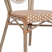 2 Pack Lourdes Indoor/Outdoor Commercial Thonet French Bistro Stacking Chair, Natural/White PE Rattan and Bamboo Print Aluminum Frame in Light Natural, 2-SDA-AD642002S-NATWH-LTNAT-GG