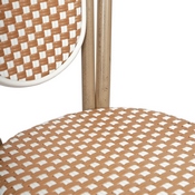 2 Pack Lourdes Indoor/Outdoor Commercial Thonet French Bistro Stacking Chair, Natural/White PE Rattan and Bamboo Print Aluminum Frame in Light Natural, 2-SDA-AD642002S-NATWH-LTNAT-GG