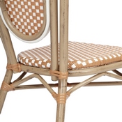 2 Pack Lourdes Indoor/Outdoor Commercial Thonet French Bistro Stacking Chair, Natural/White PE Rattan and Bamboo Print Aluminum Frame in Light Natural, 2-SDA-AD642002S-NATWH-LTNAT-GG