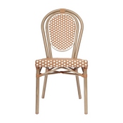 2 Pack Lourdes Indoor/Outdoor Commercial Thonet French Bistro Stacking Chair, Natural/White PE Rattan and Bamboo Print Aluminum Frame in Light Natural, 2-SDA-AD642002S-NATWH-LTNAT-GG