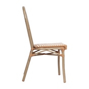 2 Pack Lourdes Indoor/Outdoor Commercial Thonet French Bistro Stacking Chair, Natural/White PE Rattan and Bamboo Print Aluminum Frame in Light Natural, 2-SDA-AD642002S-NATWH-LTNAT-GG