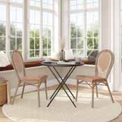 2 Pack Lourdes Indoor/Outdoor Commercial Thonet French Bistro Stacking Chair, Natural/White PE Rattan and Bamboo Print Aluminum Frame in Light Natural, 2-SDA-AD642002S-NATWH-LTNAT-GG