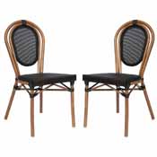 2 Pack Marseille Indoor/Outdoor Commercial Thonet French Bistro Stacking Chair, Black Textilene and Bamboo Print Aluminum Frame in Natural, 2-SDA-AD642002S-TXT-BK-NAT-GG