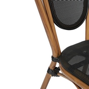 2 Pack Marseille Indoor/Outdoor Commercial Thonet French Bistro Stacking Chair, Black Textilene and Bamboo Print Aluminum Frame in Natural, 2-SDA-AD642002S-TXT-BK-NAT-GG