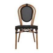 2 Pack Marseille Indoor/Outdoor Commercial Thonet French Bistro Stacking Chair, Black Textilene and Bamboo Print Aluminum Frame in Natural, 2-SDA-AD642002S-TXT-BK-NAT-GG
