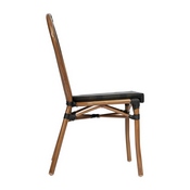 2 Pack Marseille Indoor/Outdoor Commercial Thonet French Bistro Stacking Chair, Black Textilene and Bamboo Print Aluminum Frame in Natural, 2-SDA-AD642002S-TXT-BK-NAT-GG