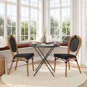 2 Pack Marseille Indoor/Outdoor Commercial Thonet French Bistro Stacking Chair, Black Textilene and Bamboo Print Aluminum Frame in Natural, 2-SDA-AD642002S-TXT-BK-NAT-GG