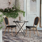2 Pack Marseille Indoor/Outdoor Commercial Thonet French Bistro Stacking Chair, Black Textilene and Bamboo Print Aluminum Frame in Natural, 2-SDA-AD642002S-TXT-BK-NAT-GG